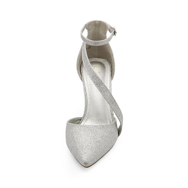 Pointed Toe Ankle Strap High Heel Pump Shoes - SILVER GLITTER - 2